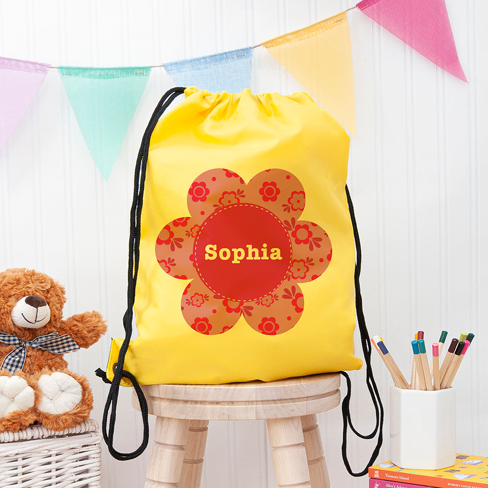 Personalised Yellow Flower Waterproof Swim Bag - Buy Textile Bags at GiftMasters.co.uk