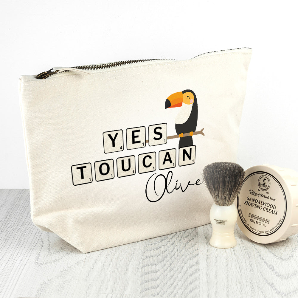 Personalised Yes Toucan Cream Wash Bag - Buy Textile Bags at GiftMasters.co.uk