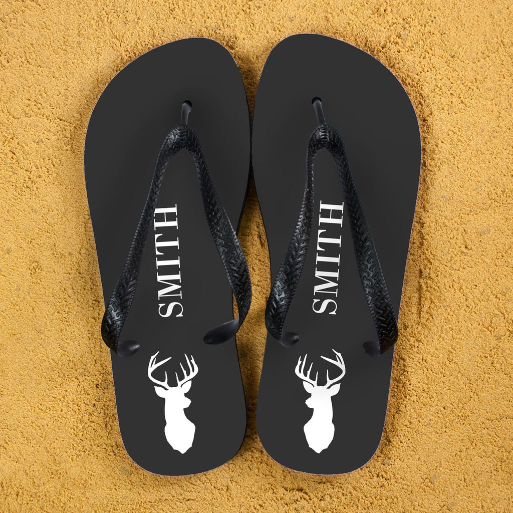 Stag Design Personalised Flip Flops in Grey - Buy Textile Flip Flops at GiftMasters.co.uk