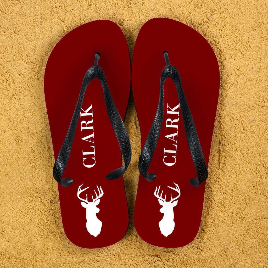Stag Design Personalised Flip Flops in Red - Buy Textile Flip Flops at GiftMasters.co.uk