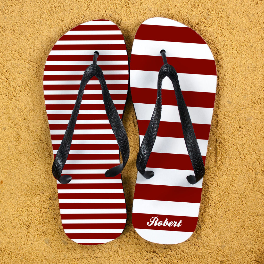 Striped Personalised Flip Flops in Red - Buy Textile Flip Flops at GiftMasters.co.uk