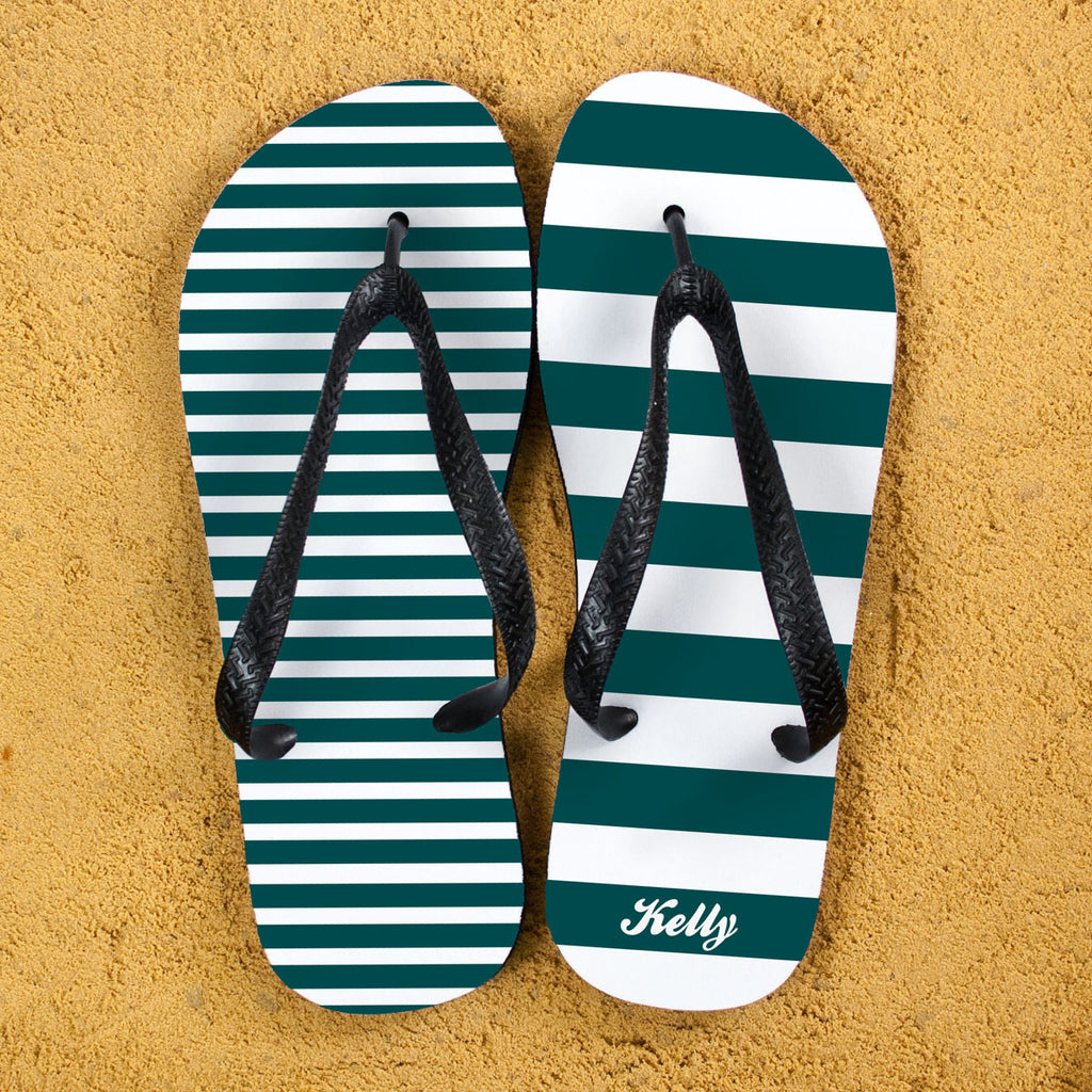 Striped Personalised Flip Flops in Teal - Buy Textile Flip Flops at GiftMasters.co.uk