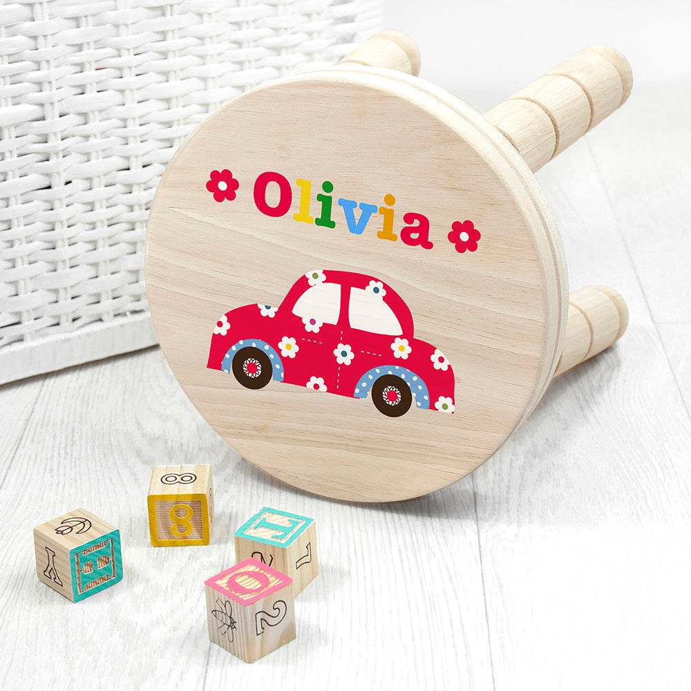 Personalised Kid's Cute Car Wooden Stool - Buy Wooden Stools at GiftMasters.co.uk