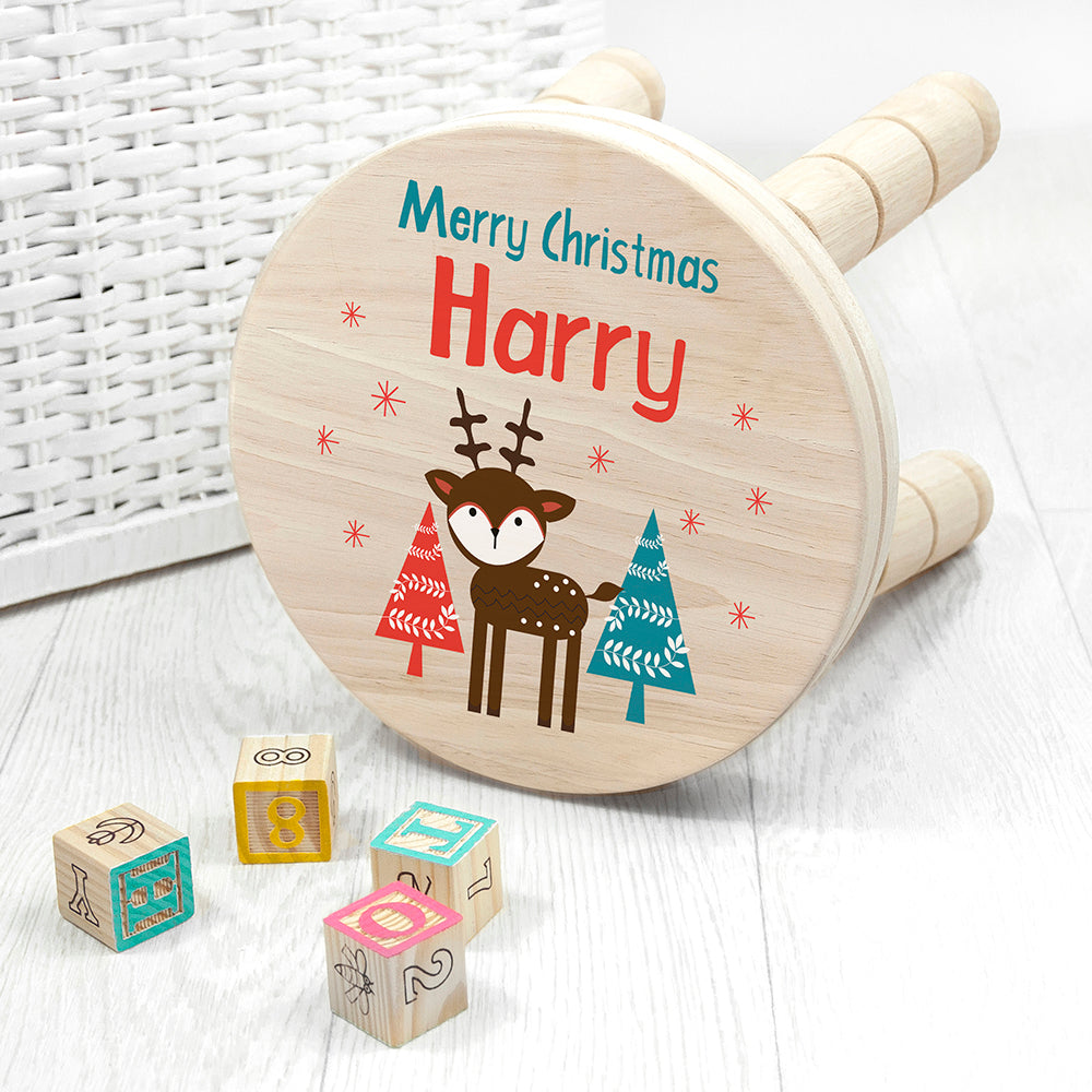 Personalised Kid's Reindeer Wooden Stool - Buy Wooden Stools at GiftMasters.co.uk