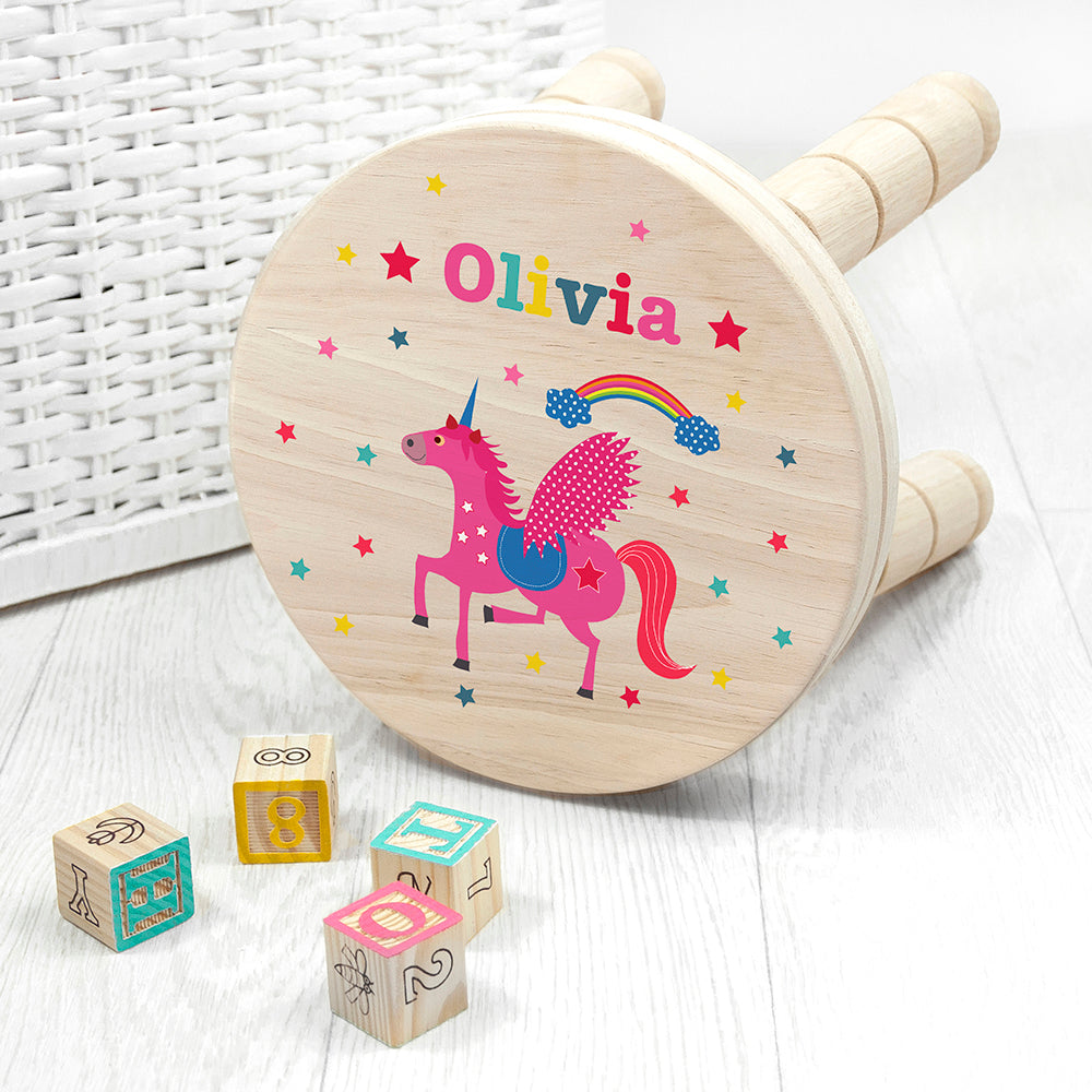Personalised Kid's Unicorn Wooden Stool - Buy Wooden Stools at GiftMasters.co.uk
