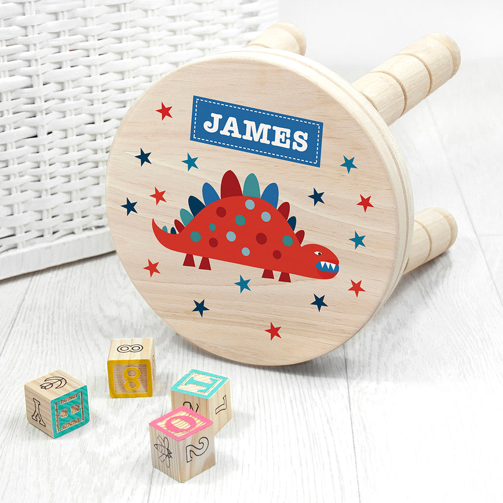 Personalised Kid's Dinosaur Wooden Stool - Buy Wooden Stools at GiftMasters.co.uk
