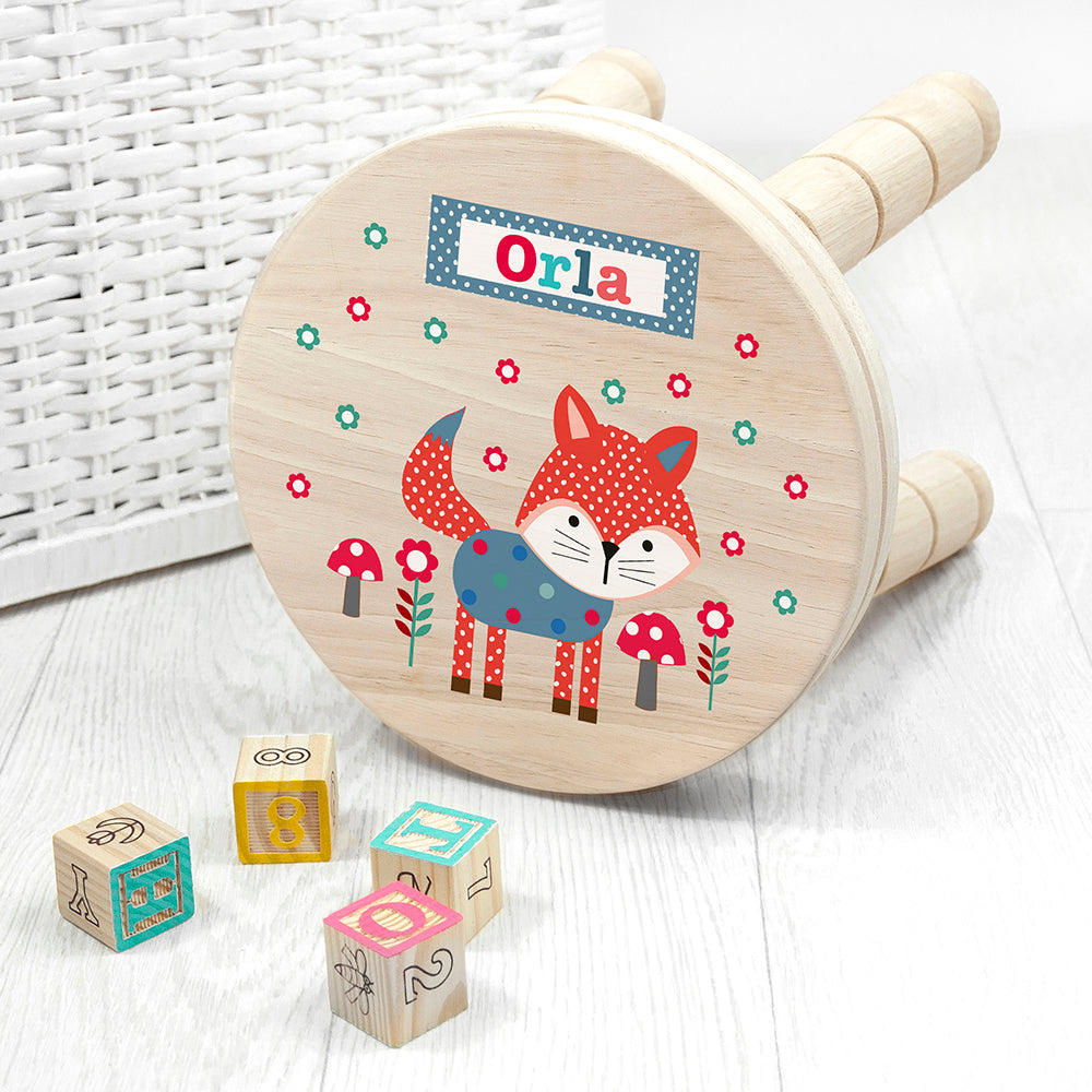 Personalised Kid's Fox Wooden Stool - Buy Wooden Stools at GiftMasters.co.uk