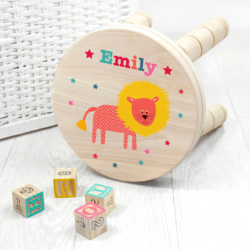 Personalised Kid's Lion Wooden Stool - Buy Wooden Stools at GiftMasters.co.uk