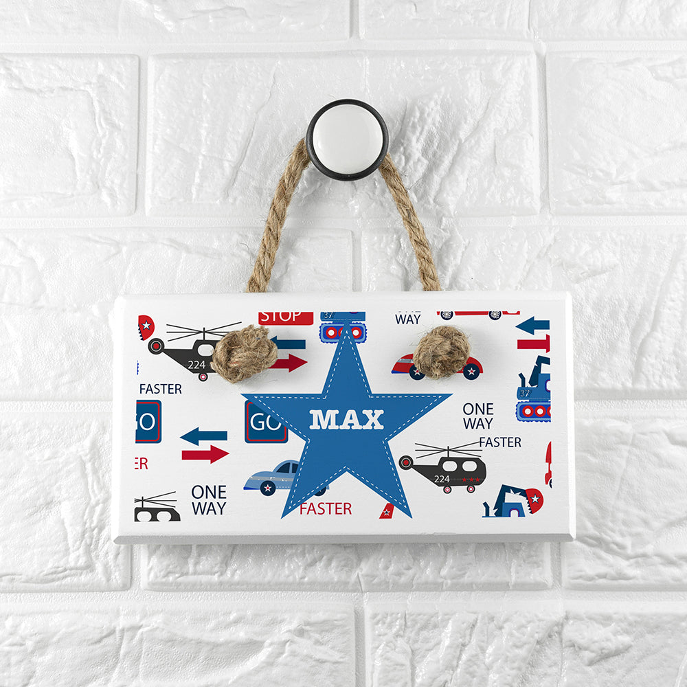 Personalised Kid's Transport White Door Sign - Buy Wooden Signs at GiftMasters.co.uk