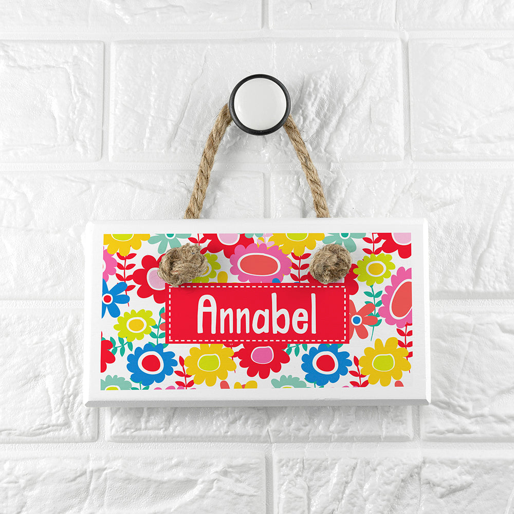 Personalised Kid's Floral White Door Sign - Buy Wooden Signs at GiftMasters.co.uk