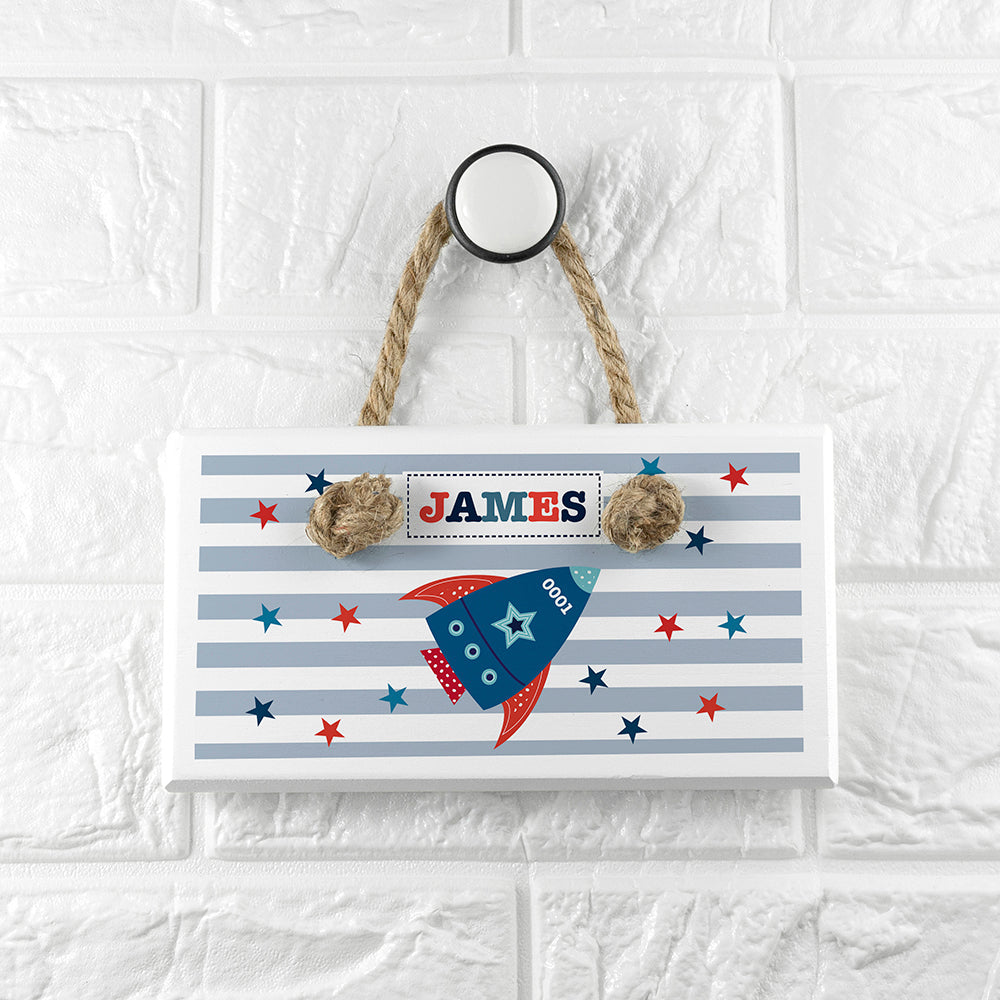 Personalised Kid's Rocket White Door Sign - Buy Wooden Signs at GiftMasters.co.uk