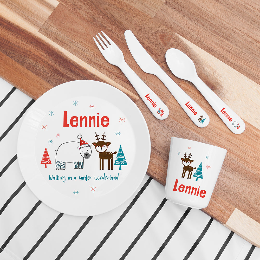 Personalised Kids Winter Wonderland Dining Set - Buy Plastic at GiftMasters.co.uk