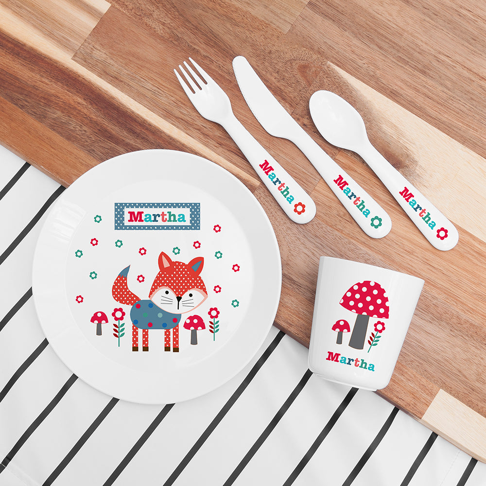 Personalised Kids Little Fox Dining Set - Buy Plastic at GiftMasters.co.uk