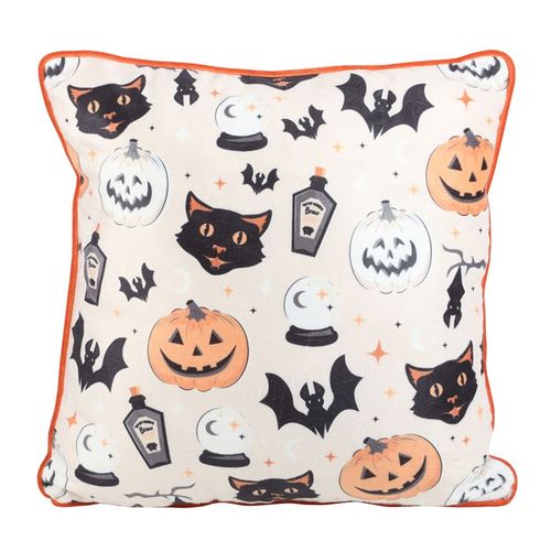 35cm Square Spooky Cat and Pumpkin Print Cushion - Buy  at GiftMasters.co.uk