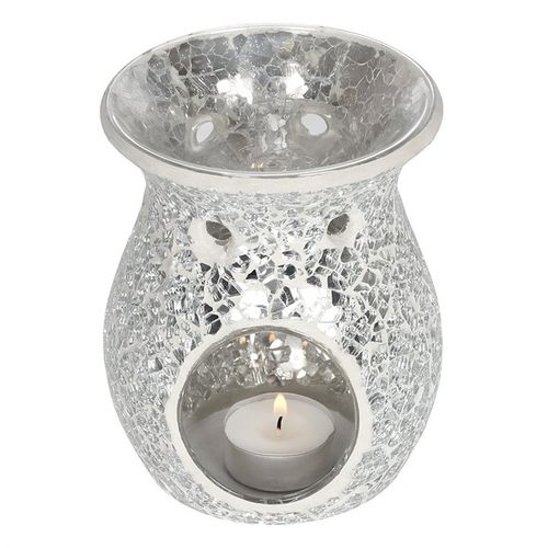 Large Silver Crackle Oil Burner and Wax Warmer - GiftMasters.co.uk