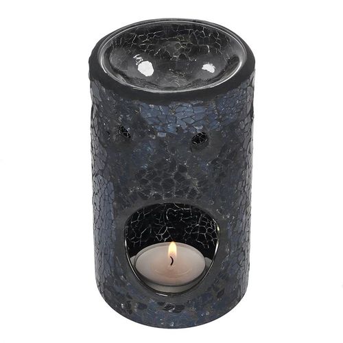 Black Crackle Glass Pillar Oil Burner and Wax Warmer - GiftMasters.co.uk
