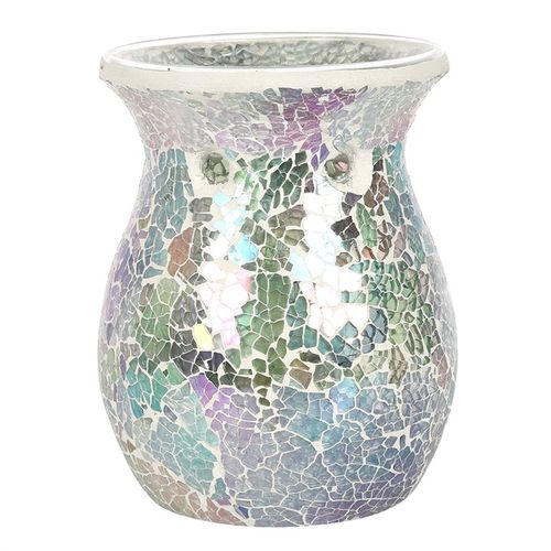 Large Light Blue Iridescent Crackle Oil Burner and Wax Warmer - GiftMasters.co.uk