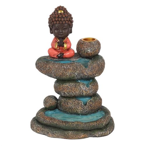 Red Buddha and Rock Pond Backflow Incense Burner - GiftMasters.co.uk