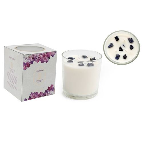 12cm Lavender Candle with Amethyst Crystals - Buy  at GiftMasters.co.uk