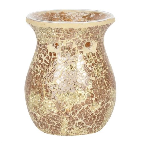 Large Gold Crackle Glass Oil Burner and Wax Warmer - GiftMasters.co.uk