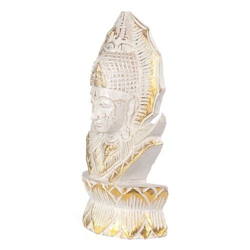 Whitewash Albasia Wood Thai Buddha - GiftMasters.co.uk