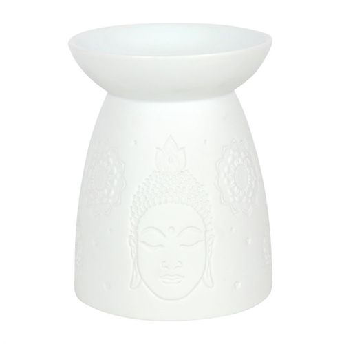 White Ceramic Buddha Face Oil Burner and Wax Warmer - GiftMasters.co.uk