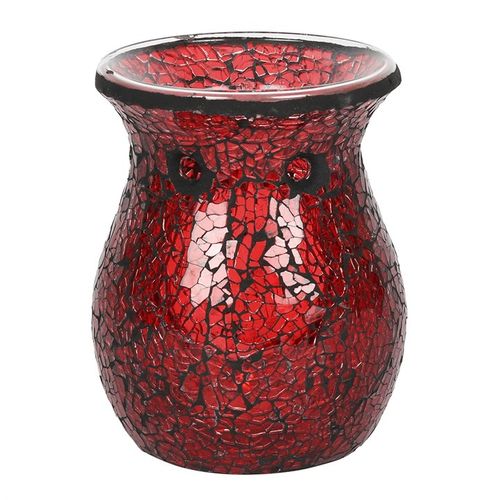 Large Red Crackle Glass Oil Burner and Wax Warmer - GiftMasters.co.uk