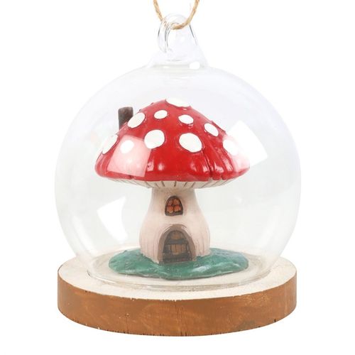 Mushroom House Glass Dome Hanging Decoration - GiftMasters.co.uk