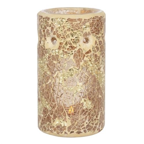 Gold Pillar Crackle Glass Oil Burner and Wax Warmer - GiftMasters.co.uk