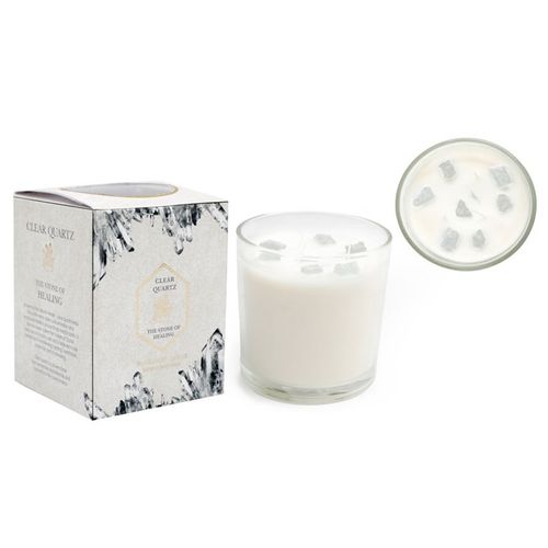 12cm Fresh Linen Candle with Clear Quartz Crystals - Buy  at GiftMasters.co.uk