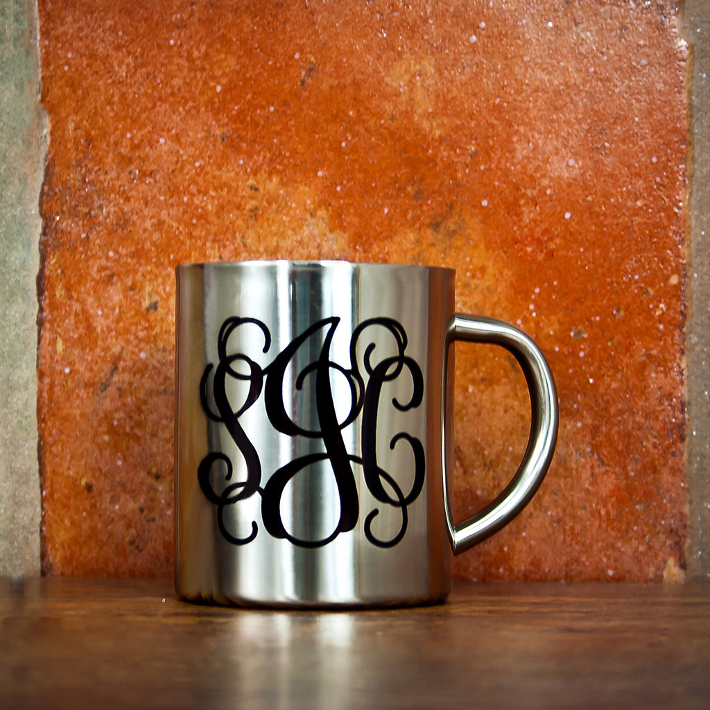 Vine Monogram Silver Outdoor Mug - Buy Metal Outdoor Mugs at GiftMasters.co.uk